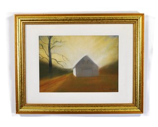 Beth Varnum Dumont (American, 20th C.) Dusk Pastel Landscape - Vermont Barn Scene