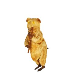 Vintage Wind-Up Dancing Bear Toy With Wooden Instrument - Working