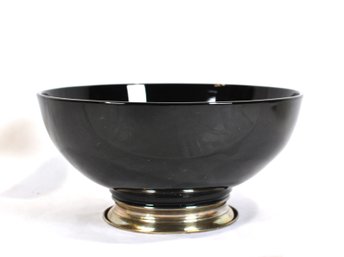 Vintage Black Glass Bowl With Silver-Plated Base