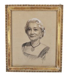Vintage Charcoal Portrait Of An Elegant Woman, Signed And Dated 1955