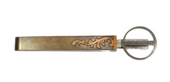 Vintage Forged Steel Desk Scissors & Letter Opener In Decorative Brass Case