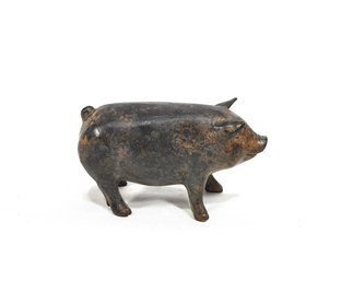 Antique Asian Bronze Pig Figurine - Animal Sculpture