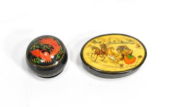 Two Vintage Russian Hand-Painted Lacquer Boxes – Palekh Fedoskino