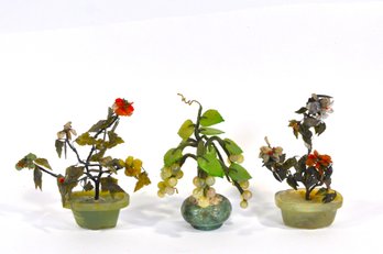 Lot 3 Vintage Chinese Hard-Stone Miniature Bonsai Trees