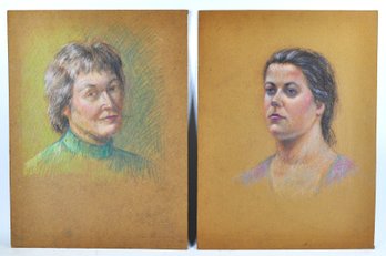 Three Vintage Pastel Portrait Studies Of Women