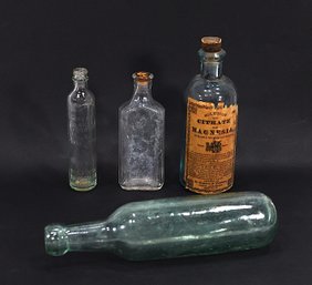 Group Of 4 Antique Pharmacy & Medicine Glass Bottles
