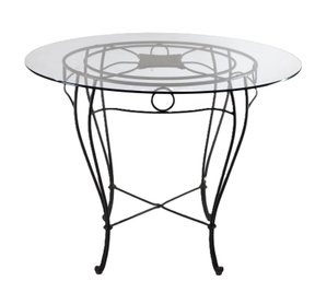 Vintage Wrought Iron Round Accent Table With Glass Top