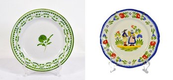 Pair Of French Faience Plates - 19th C. Moustiers & Decor Breton, KG France