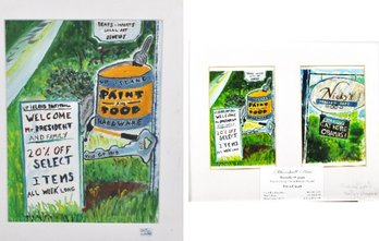 Marshall Segall Martha's Vineyard Watercolors - Obama Visit Signs