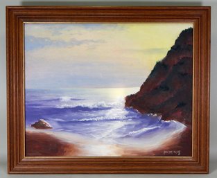Vintage Hanuschak (20th Century)Coastal Sunset Seascape Painting