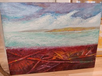 Signed Jerry Frost Abstract Oil Painting  Lavender Sky Contemporary Expressionist Canvas