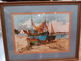 Attributed To Maurice Lematre (French, 1926-2018)  Harbor Marine Scene Oil On Board/Canvas