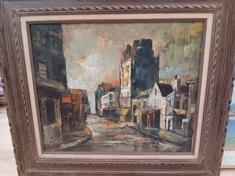 Mid Century Parisian Street Scene Oil Painting  French Expressionist  Framed Textured Canvas Art