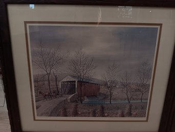Jay McVey Signed Limited Edition Amish Country Covered Bridge Lithograph, 3371000 Framed