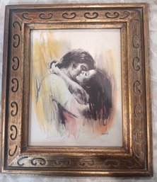 Lot Of 2 Vintage Sandu Liberman Framed Prints – 'Lovers' & 'Warm Embrace' Mid-Century Romantic Art