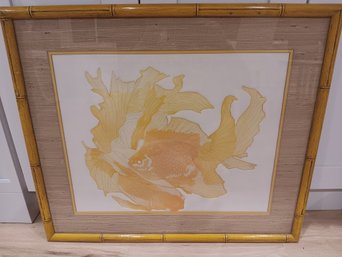 1970s Michael McDonald 'Goldfish' Signed Artist's Proof Print Bamboo Frame