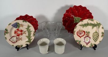 Holiday Tableware Set: Plates, Cups, And Bowl