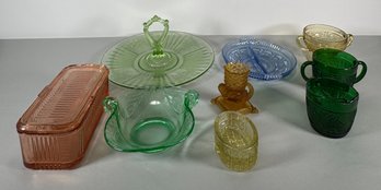 Vintage Colored Glass Collection - 9 Pieces