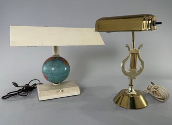 Two Vintage Table Lamps: Globe And Lyre