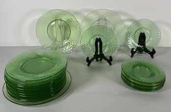Set Of Green Swirl Glass Plates