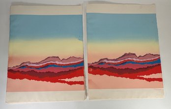Pair Of Abstract Landscape Paintings On Paper