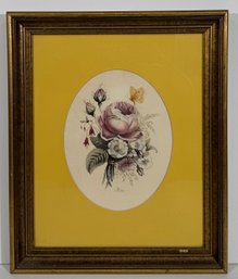 Framed Floral Watercolor With Butterfly