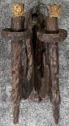 Hand-Carved Wooden Two-Light Sconce