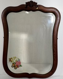 Antique Oak Framed Wall Mirror With Crest