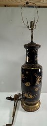 Vintage Black Vase Table Lamp With Gold Floral Design