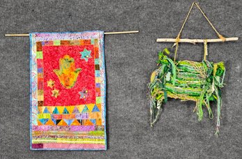 Berta Goldgaben Hamsa Quilt & Green Woven Textile Art