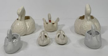 Set Of Seven Ceramic Swan Planters/Vases