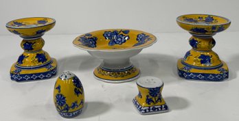 Decorative Ceramic Set - Yellow & Blue Floral Design, 5 Pieces