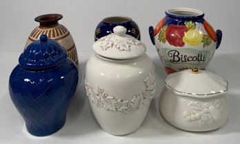 Set Of Six Decorative Ceramic Vases And Jars
