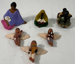 Set Of Six Hand-Painted Folk Art Figurines