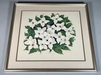 Framed Floral Print With White Blossoms