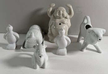 Ceramic Figural Vases, Set Of 6 With Tray