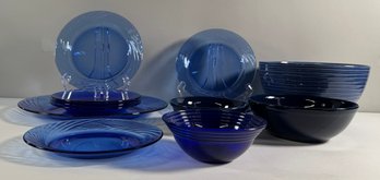 Blue Glass Tableware Set: Plates And Bowls