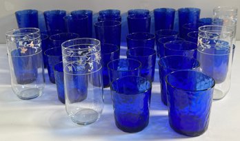 Assorted Blue & Clear Glassware Set