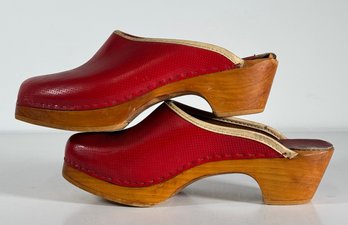 Vintage Red Leather Clogs