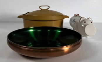 Vintage Bennington Potter's Ceramic Pot, Copper Bowl & Piggy Bank