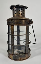 Vintage Metal Lantern With Glass Enclosure