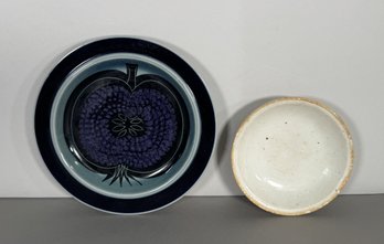 Arabia Finland Blue Ceramic Plate And Handmade Pottery Bowl