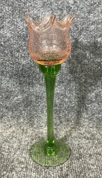 Hand-Blown Glass Candle Holder In Floral Design