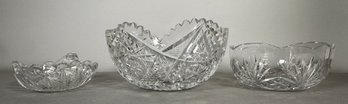 Set Of Three Cut Glass Bowls, Rogaska Marked