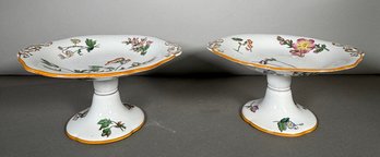 Pair Of Floral Decorated Ceramic Footed Dishes