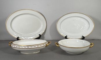 Porcelain Serving Dish Set With Gold Trim, 4 Pieces