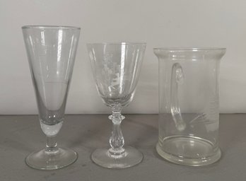 Set Of Three Clear Glassware Items