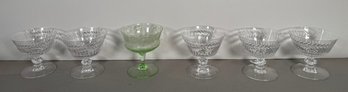 Set Of 6 Stemmed Glasses, Cut Glass & Green Glass