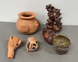 Collection Of Artisan Terracotta And Glazed Ceramic Decorative Items