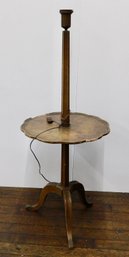 Antique Wooden Table Lamp With Scalloped Tray Base